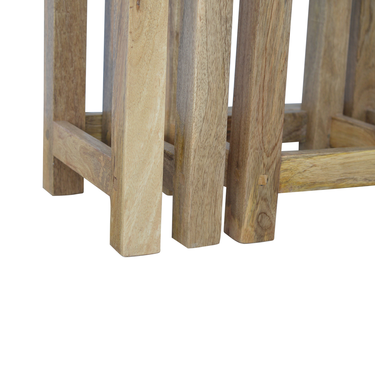 Solid Mango Wood Oak Finished Nest of Three Tables - Image 4
