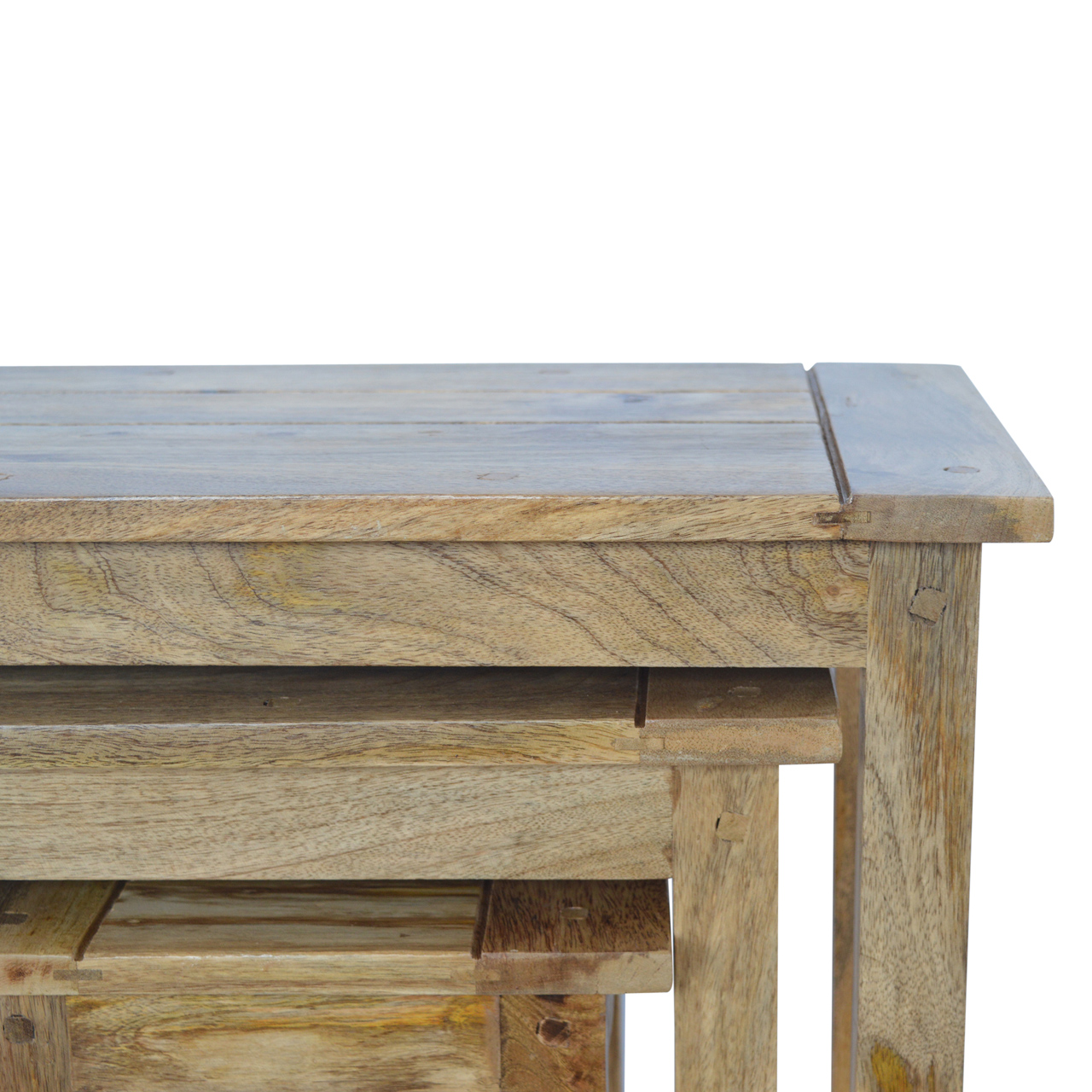 Solid Mango Wood Oak Finished Nest of Three Tables - Image 5