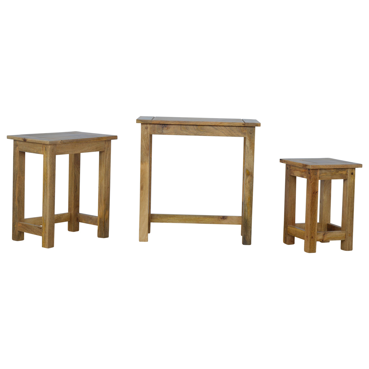 Solid Mango Wood Oak Finished Nest of Three Tables - Image 6