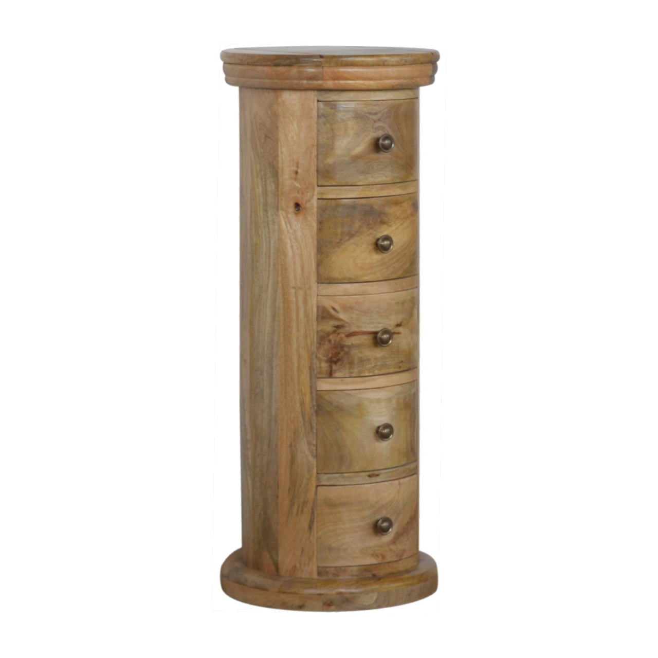 Solid Mango Wood Oak Finished Five Drawer Round Chest - Image 2