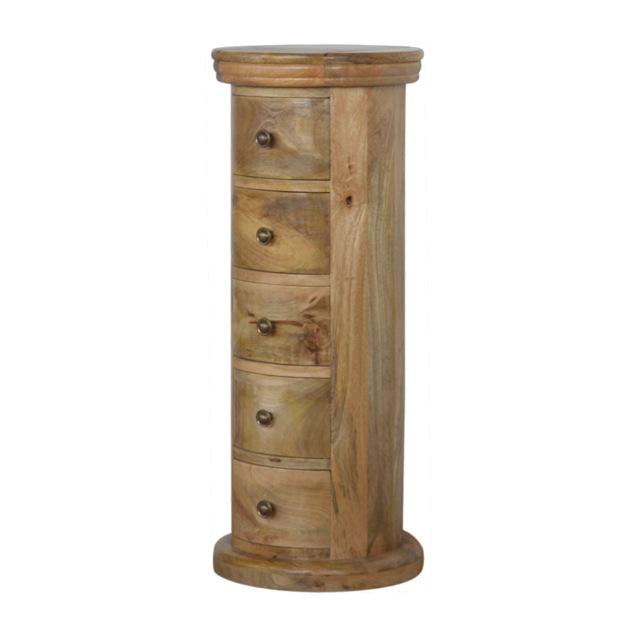 Solid Mango Wood Oak Finished Five Drawer Round Chest - Image 3