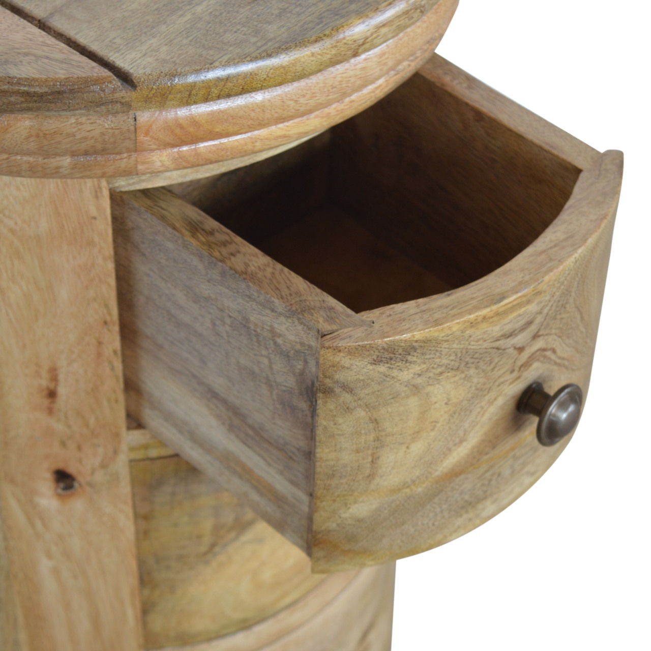 Solid Mango Wood Oak Finished Five Drawer Round Chest - Image 7