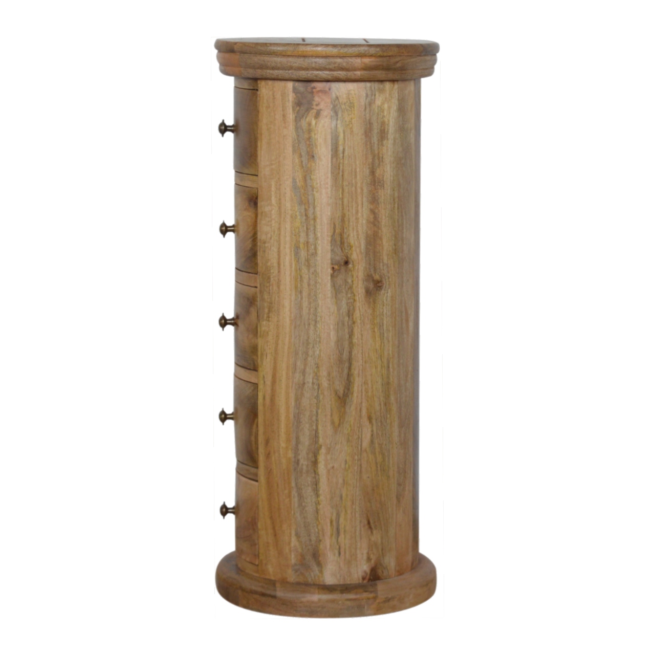 Solid Mango Wood Oak Finished Five Drawer Round Chest - Image 8