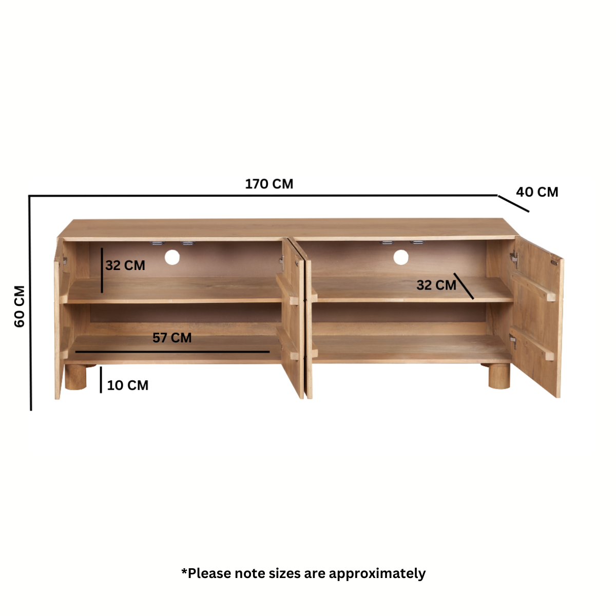 Austin Solid Wood Large Low Board Tv Cabinet - Image 5