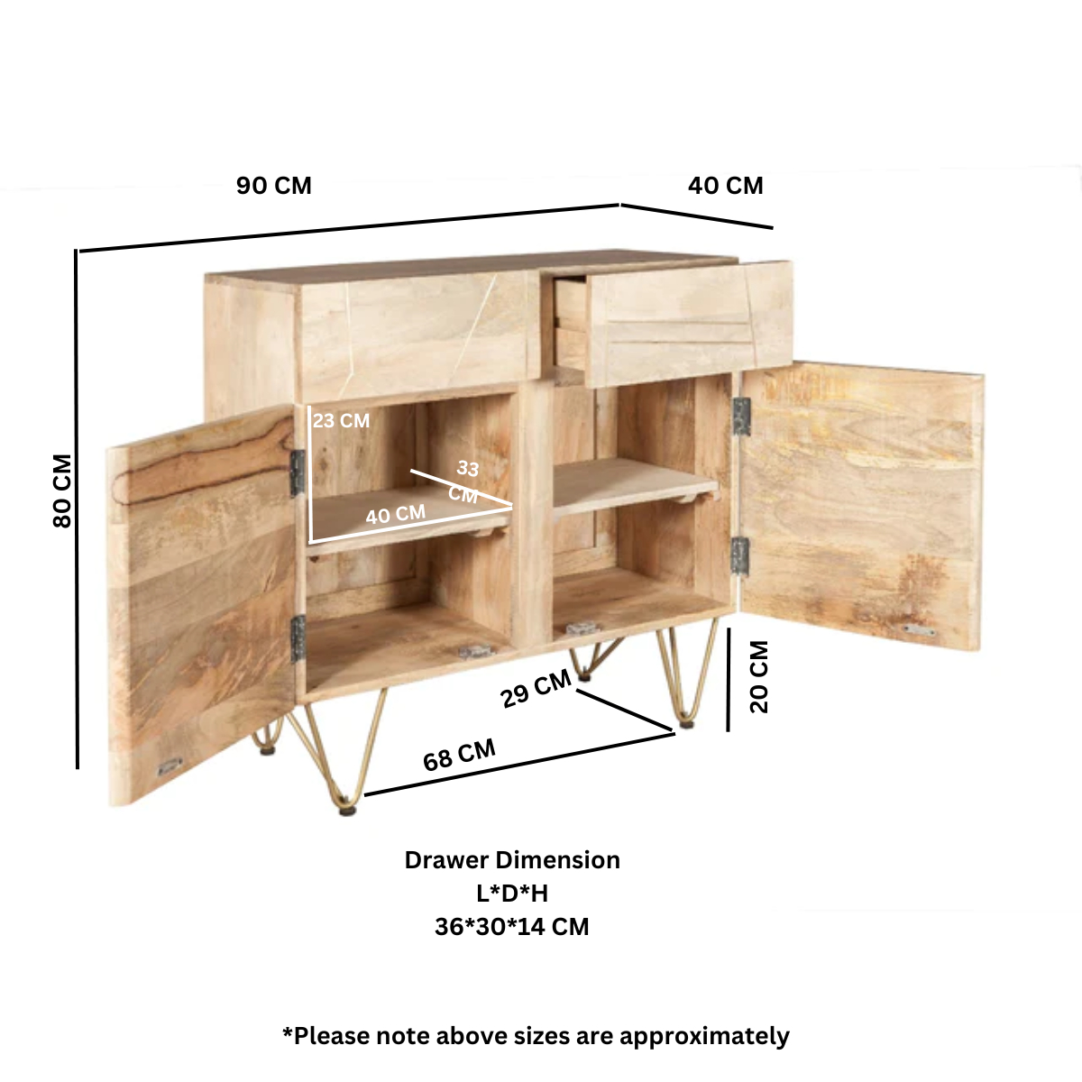 Light Gold 2 Door Medium Sideboard - Image 6