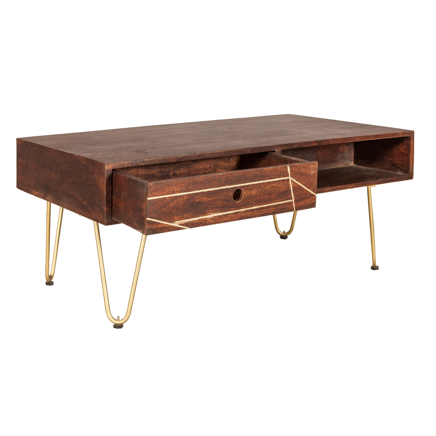 Dark Gold Rectangular Coffee Table with Drawer - Image 3