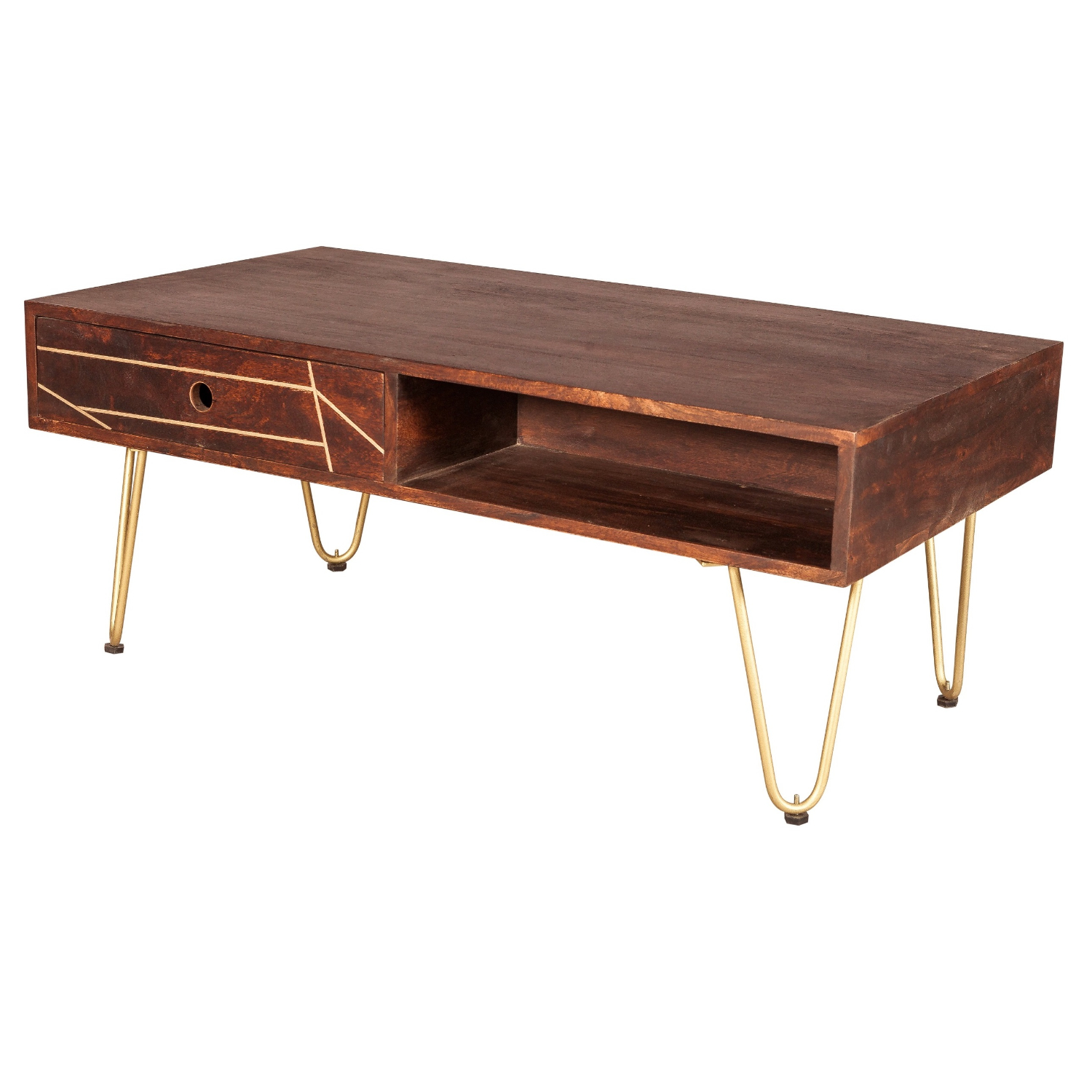 Dark Gold Rectangular Coffee Table with Drawer - Image 4