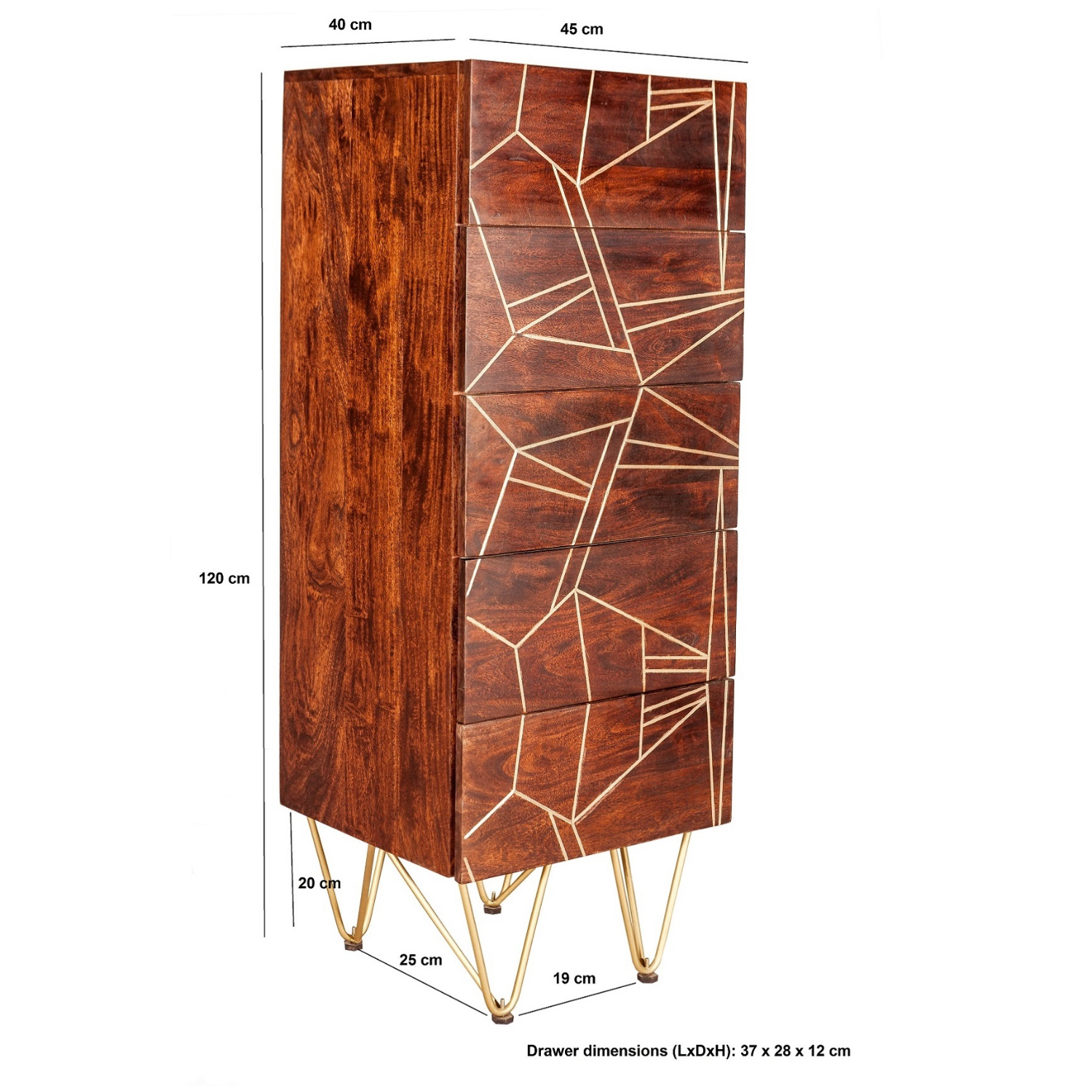 Dark Gold Tall Chest of Drawers - Image 6