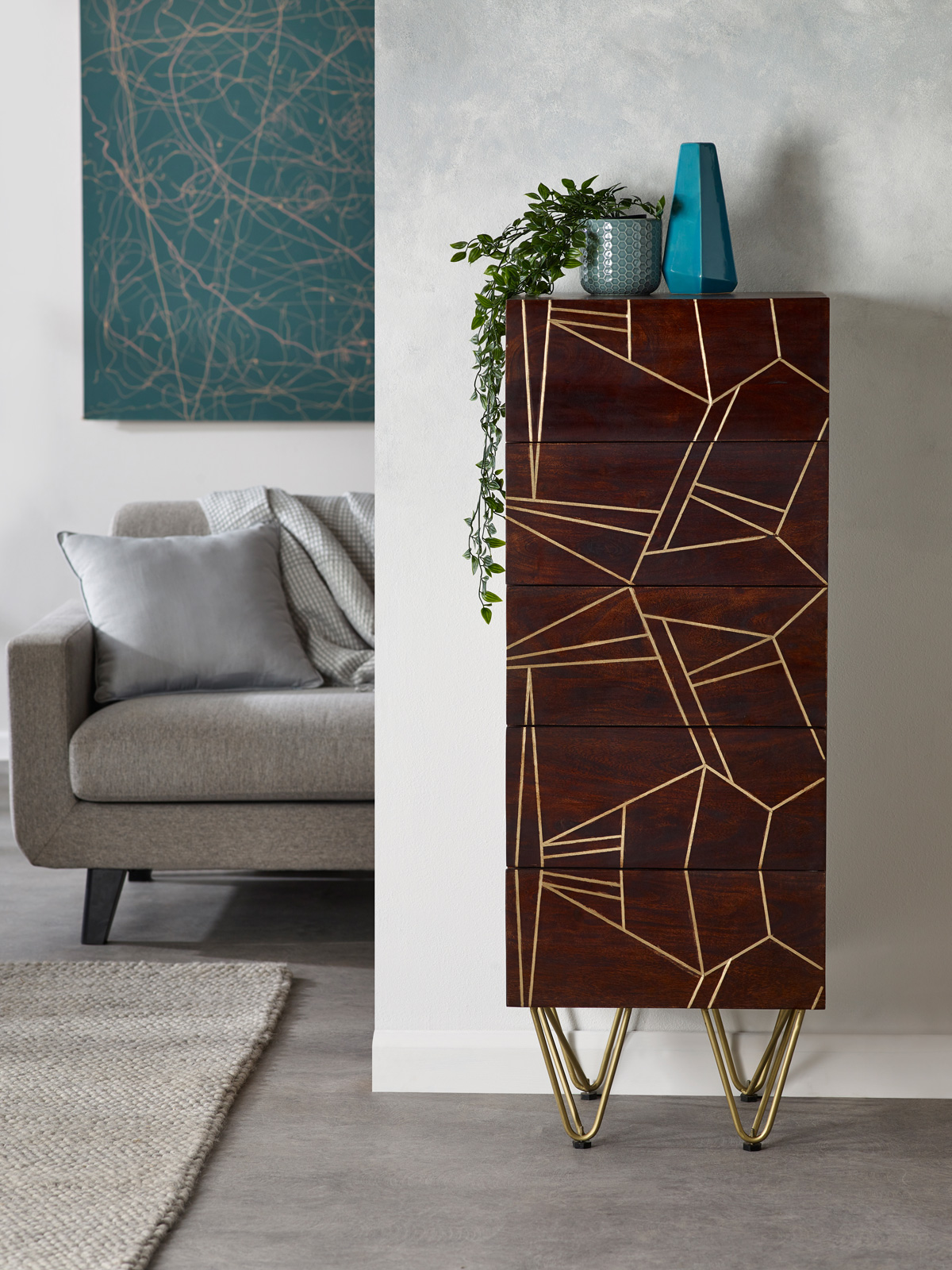 Dark Gold Tall Chest of Drawers - Image 8