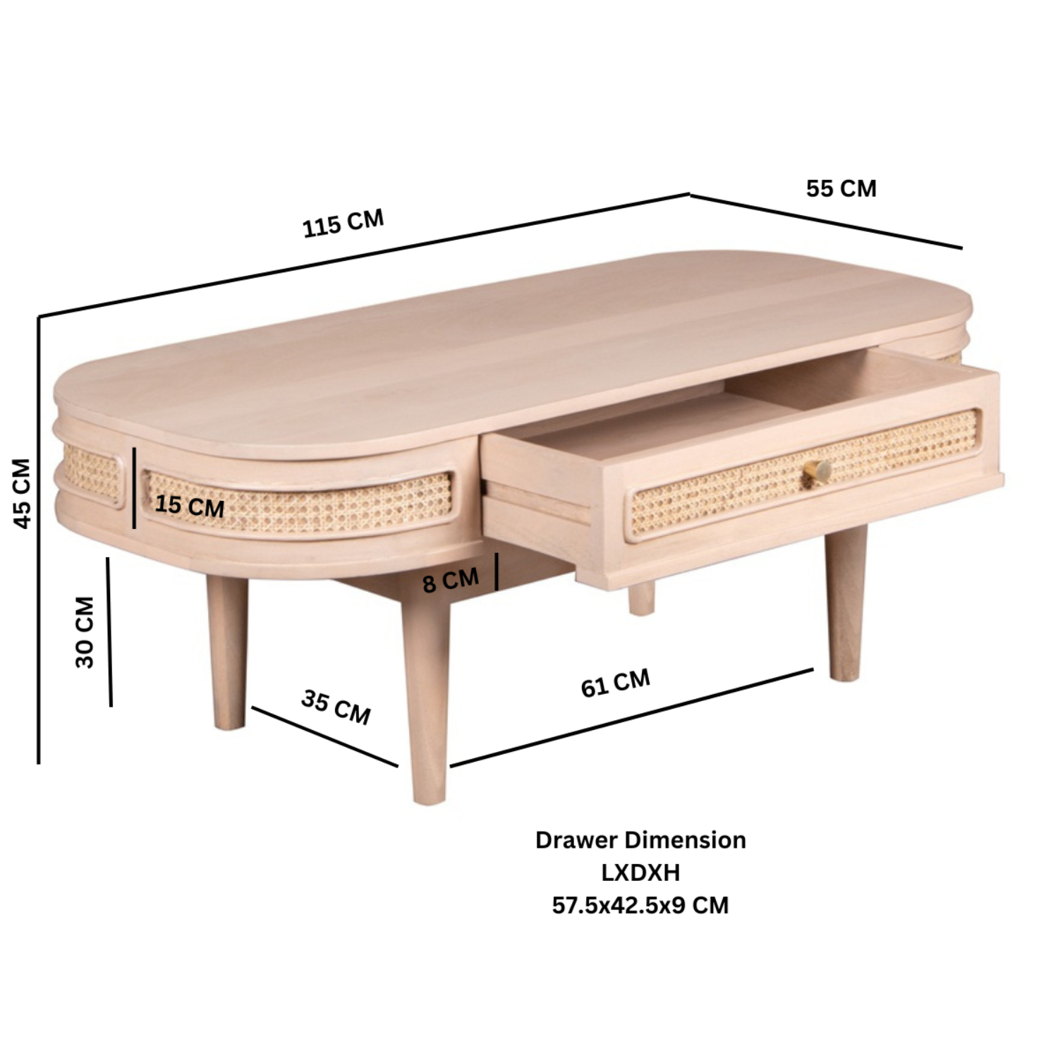 Valencia Cane & Mango Wood 1 Drawer Coffee Table - Image 5