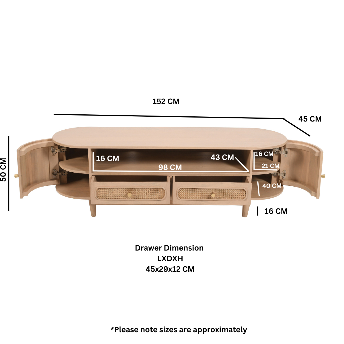 Valencia Cane & Mango Wood 2 Drawers TV Cabinet - Image 5