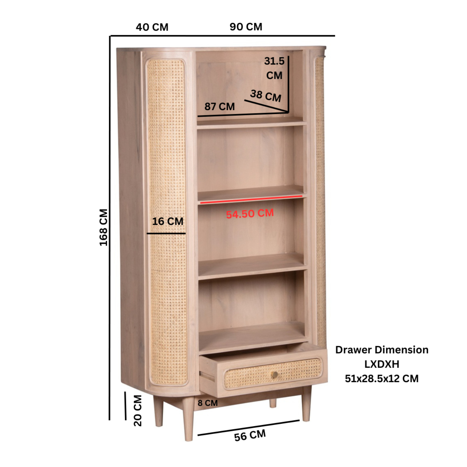 Valencia Cane & Mango Wood Bookcase - Image 4