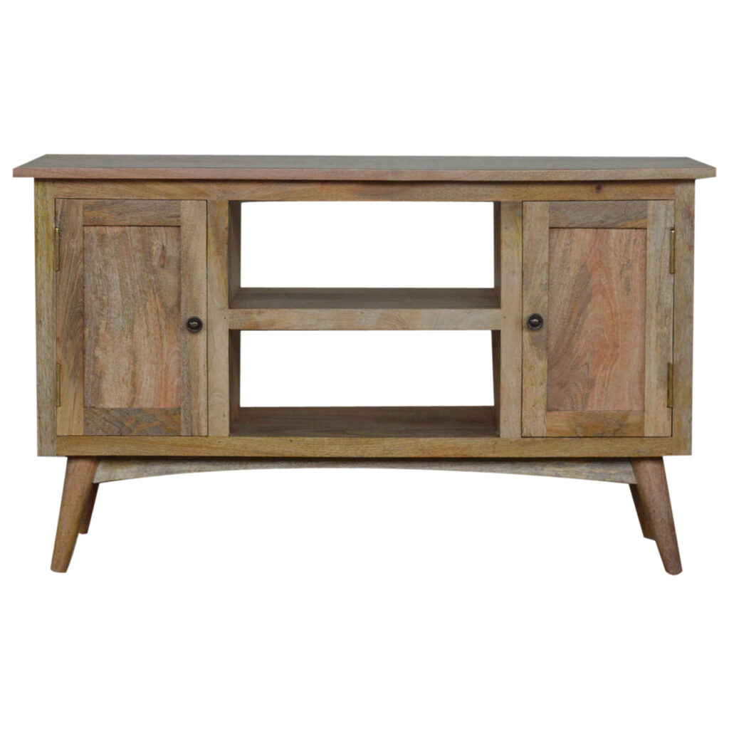 Solid Mango Wood Oak Finished 2 Door 2 Drawer Media Unit