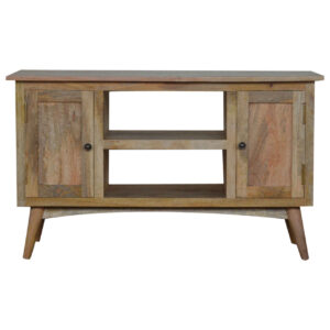 Solid Mango Wood Oak Finished 2 Door 2 Drawer Media Unit