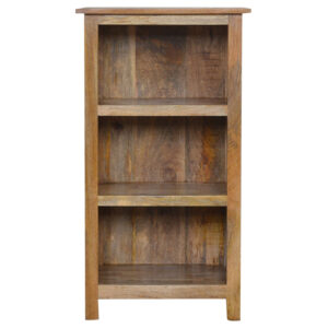 Solid Mango Wood Oak Finished 2 Shelf Country Style Mini Bookcase