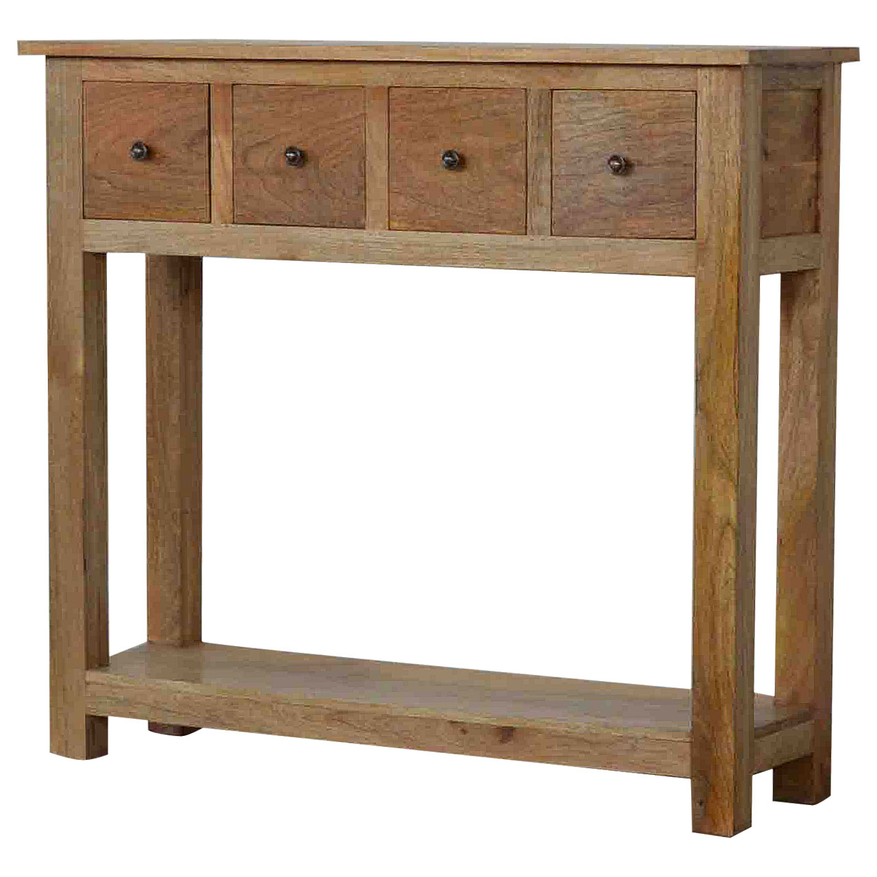 Solid Mango Wood Oak Finished 4 Drawer Country Console - Image 3