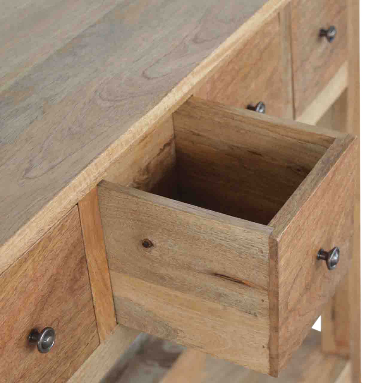 Solid Mango Wood Oak Finished 4 Drawer Country Console - Image 7