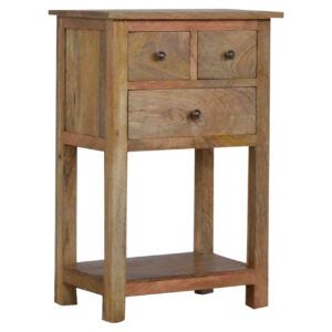 Solid Mango Wood Oak Finished 3 Drawer Country Style Telephone Table