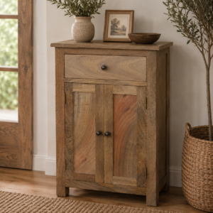 Solid Mango Wood Oak Finished 2 Door Cabinet