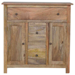 Solid Mango Wood Oak Finished 3  Drawer 2 Door Country Console