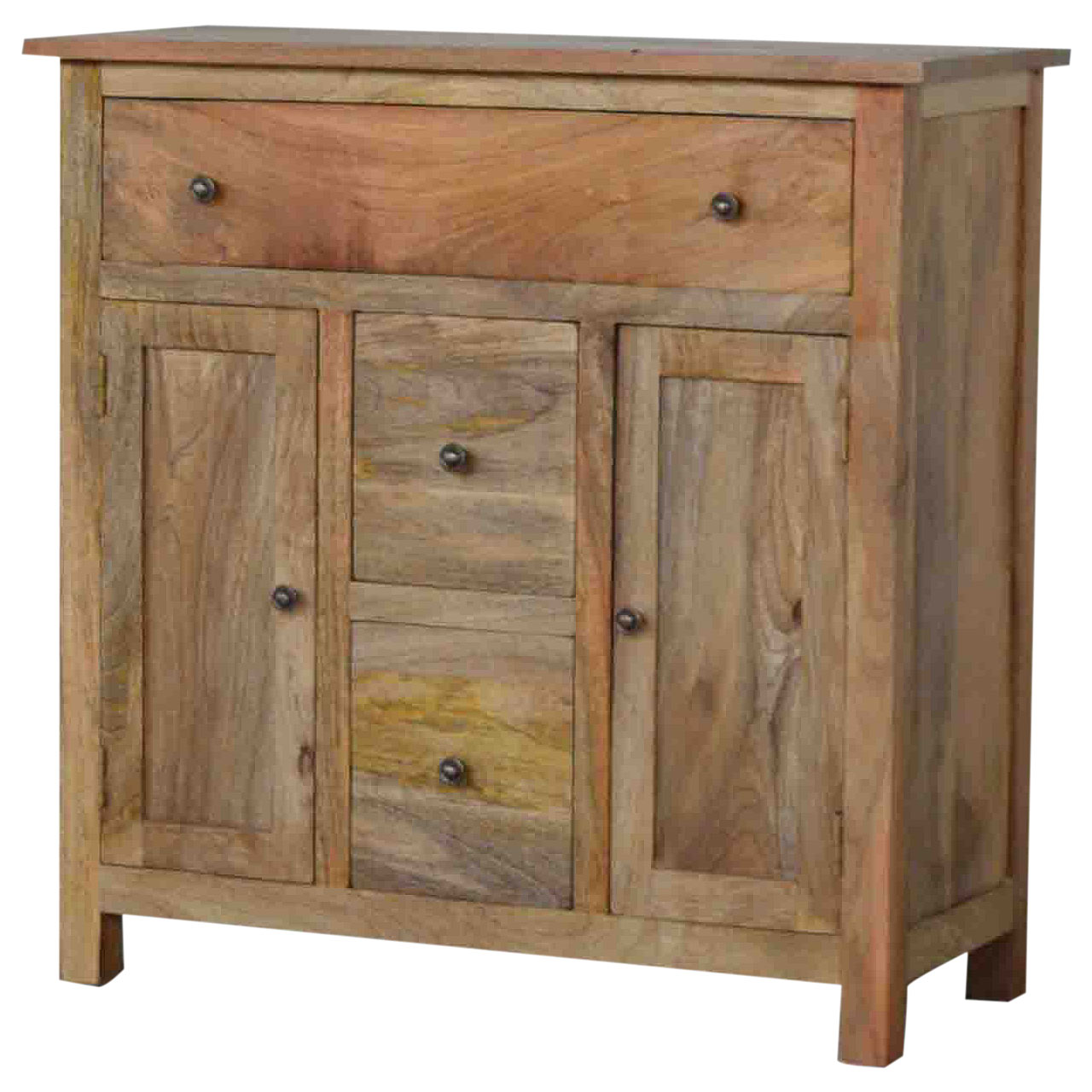 Solid Mango Wood Oak Finished 3 Drawer 2 Door Country Console - Image 2