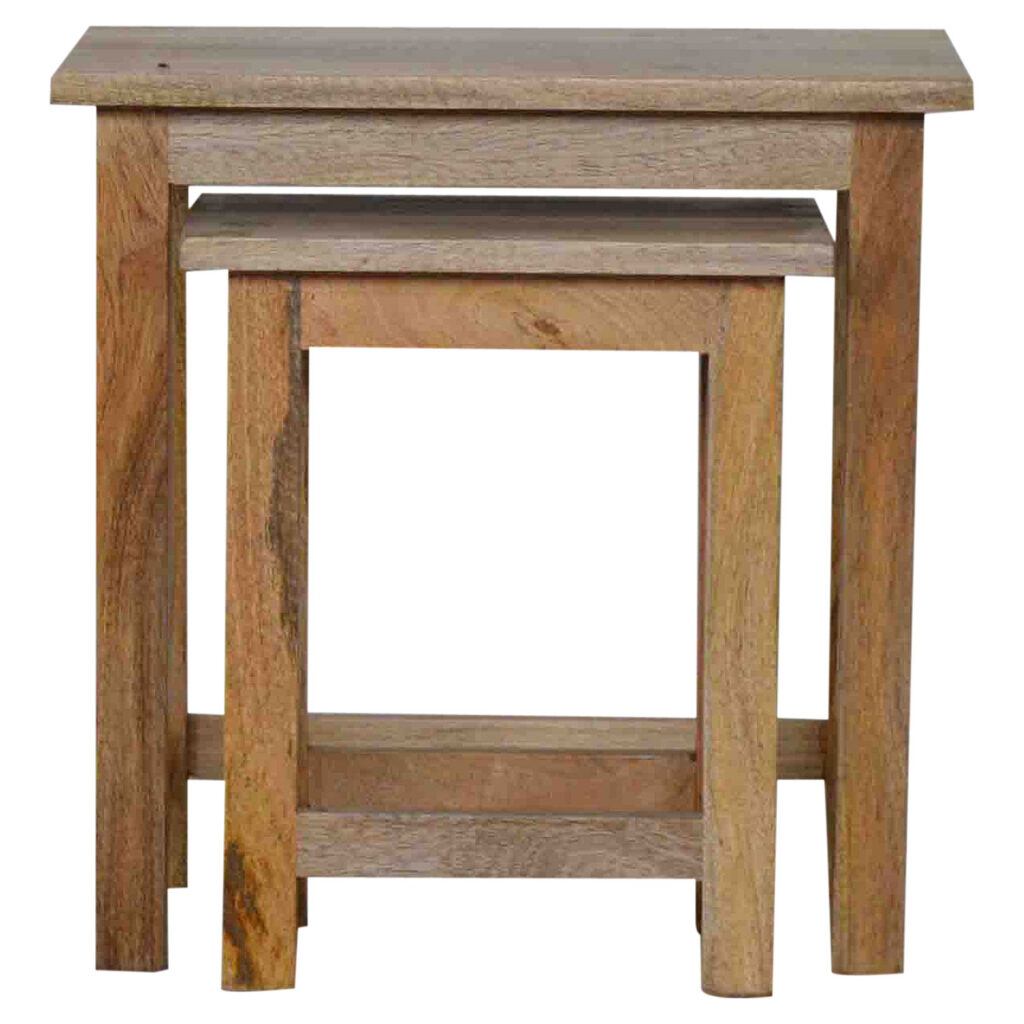 Solid Mango Wood Oak Finished Set of 2 Country Style Stools