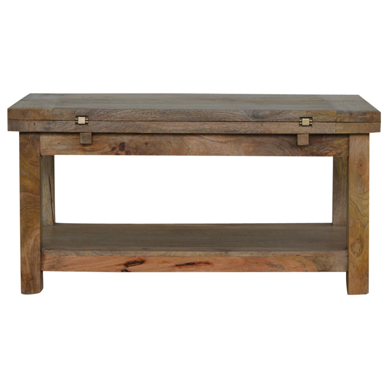 Solid Mango Wood Oak Finished Extending Trilogy Coffee Table - Image 11