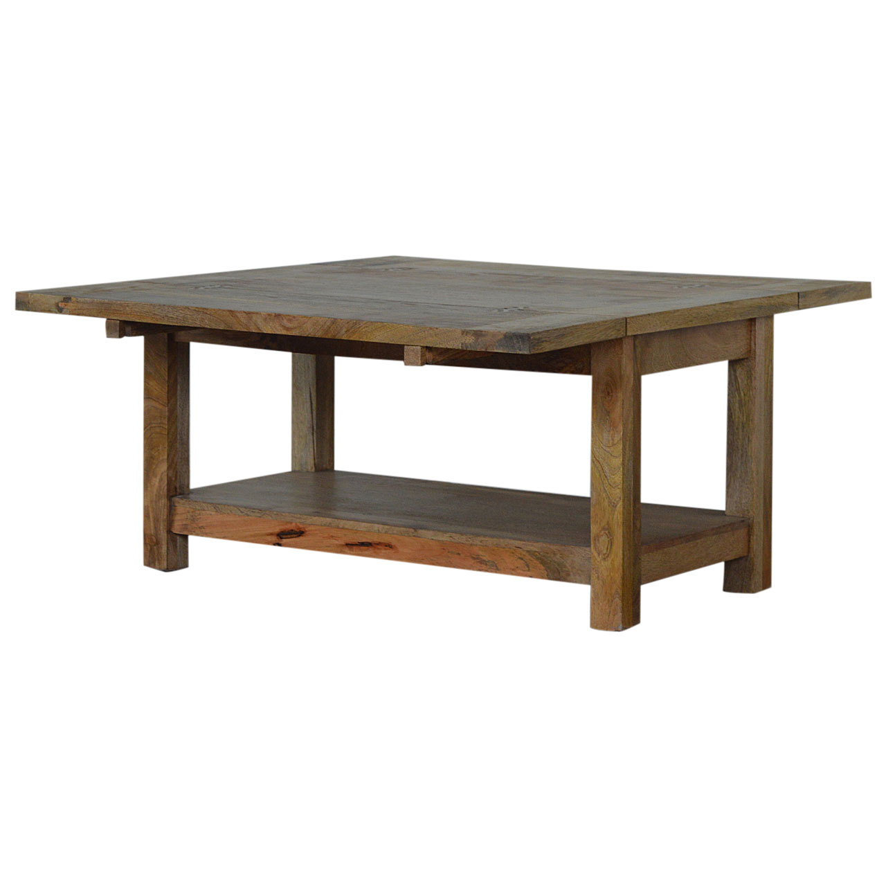 Solid Mango Wood Oak Finished Extending Trilogy Coffee Table - Image 2