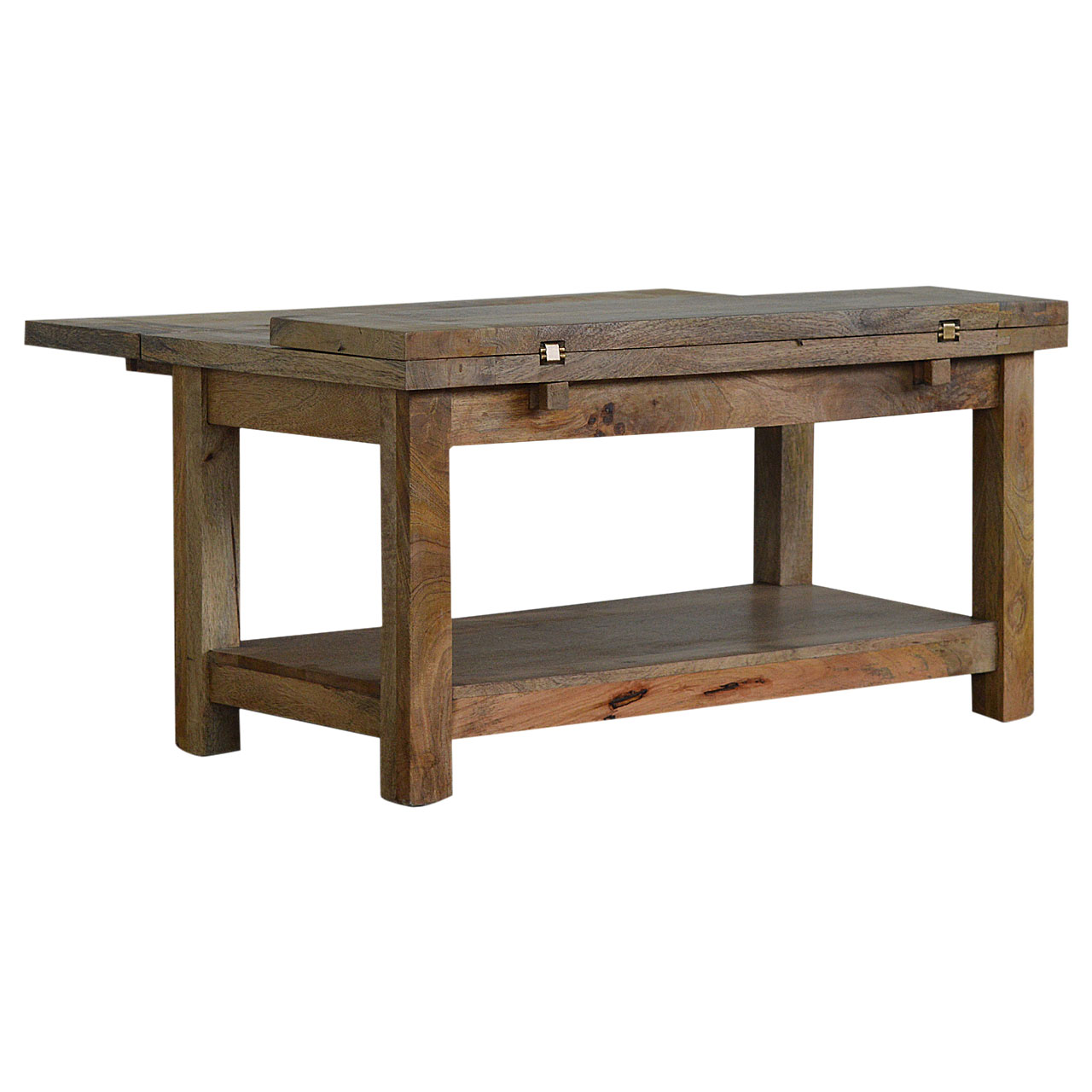 Solid Mango Wood Oak Finished Extending Trilogy Coffee Table - Image 12