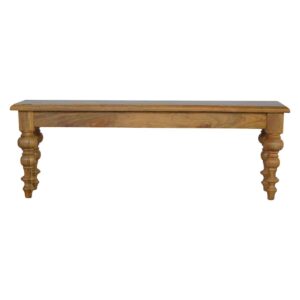 Solid Mango Wood Oak Finished Bench with Turned Legs