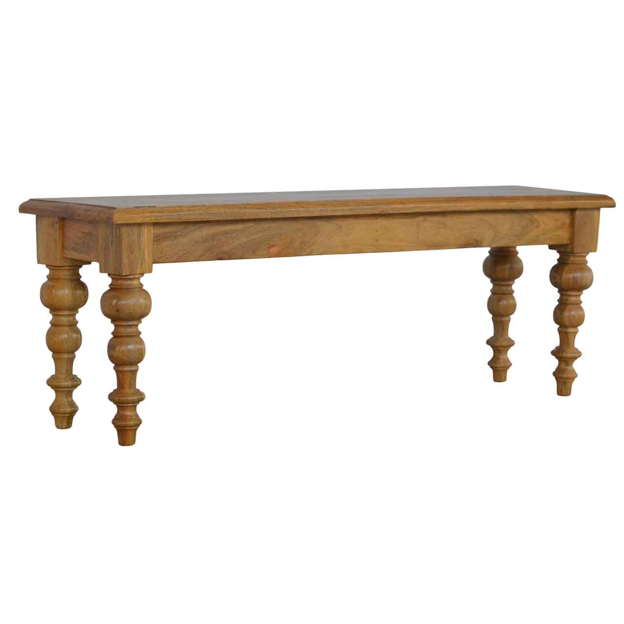 Solid Mango Wood Oak Finished Bench with Turned Legs - Image 9