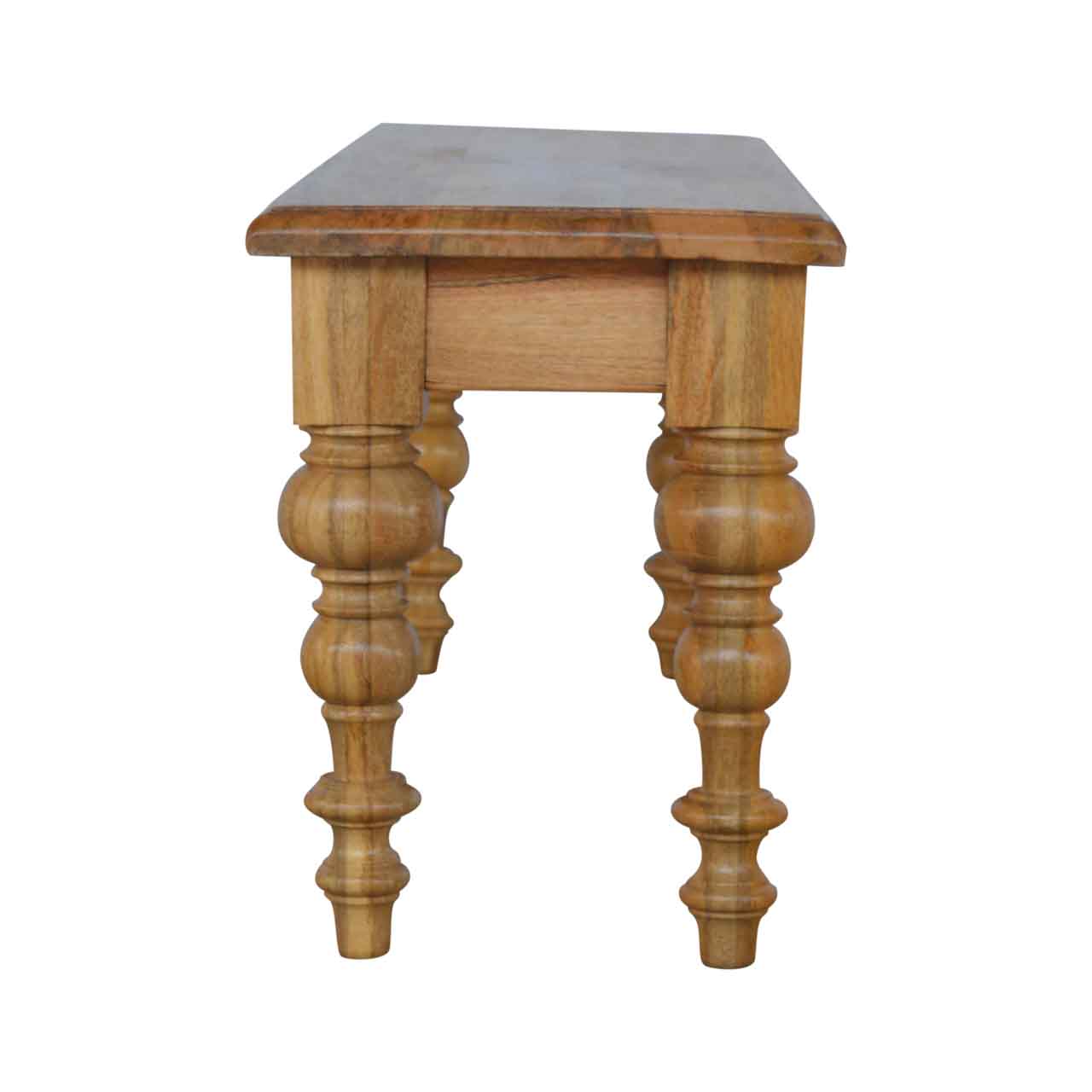 Solid Mango Wood Oak Finished Bench with Turned Legs - Image 8