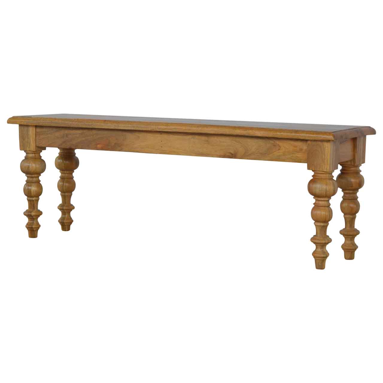 Solid Mango Wood Oak Finished Bench with Turned Legs - Image 7
