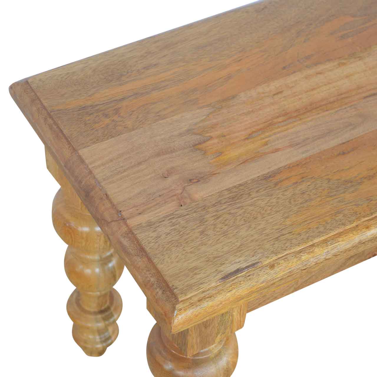 Solid Mango Wood Oak Finished Bench with Turned Legs - Image 3