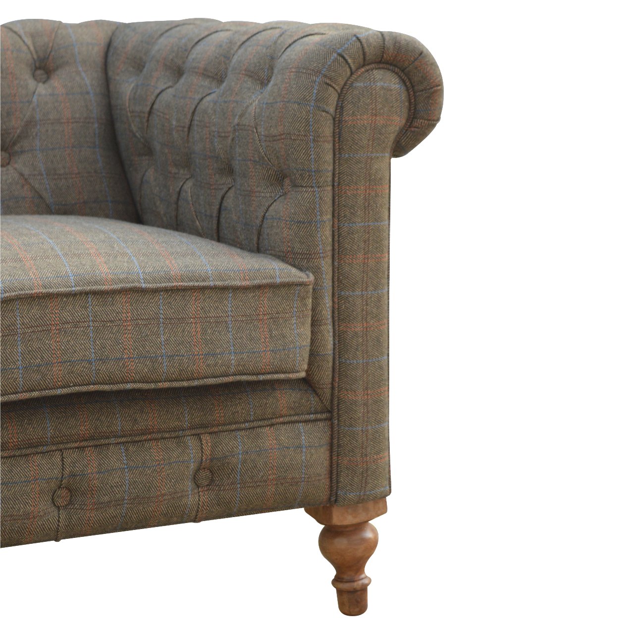 Solid Mango Wood Based Multi Tweed 3 Seater Chesterfield Sofa - Image 4