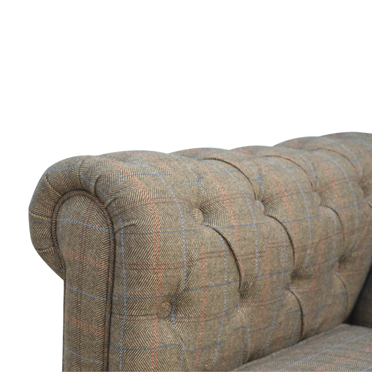 Solid Mango Wood Based Multi Tweed 3 Seater Chesterfield Sofa - Image 5