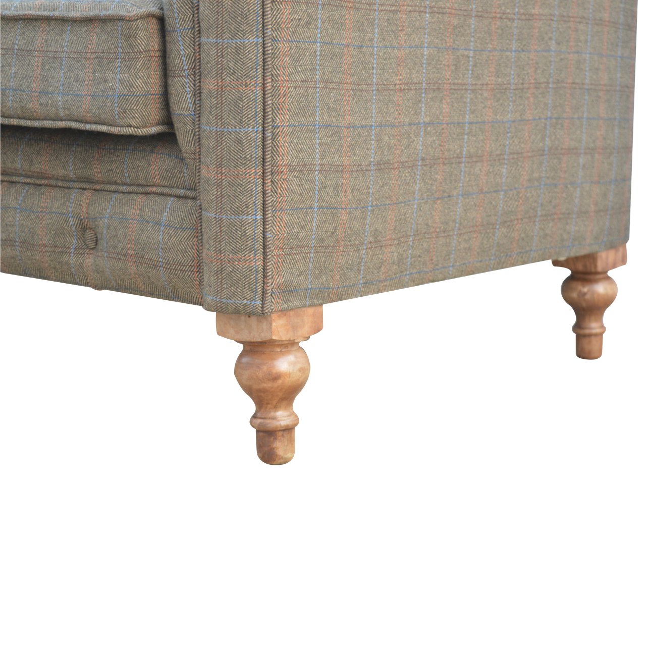 Solid Mango Wood Based Multi Tweed 3 Seater Chesterfield Sofa - Image 6