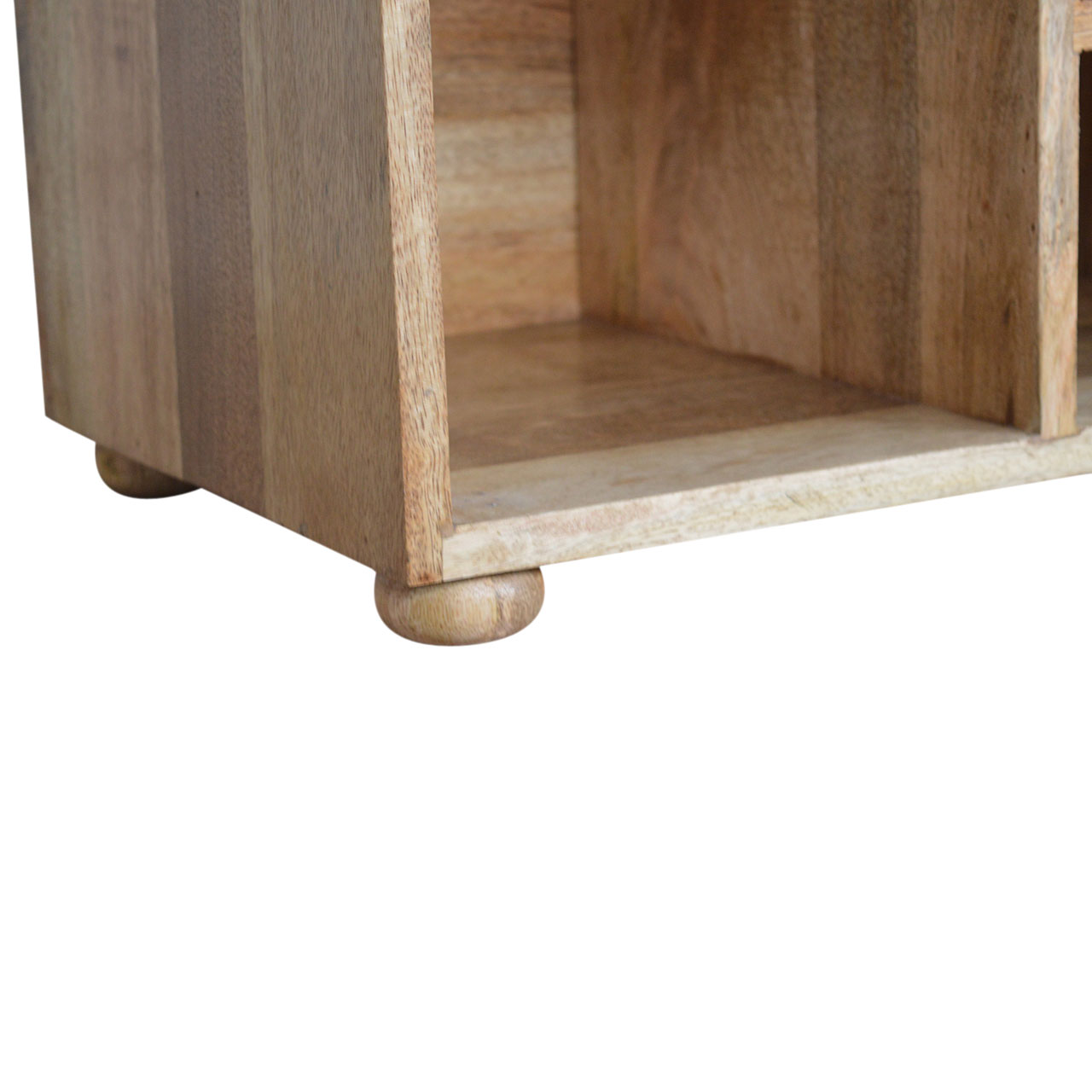 Solid Mango Wood Oak Finished Tweed Upholstered Open Storage Bench - Image 13