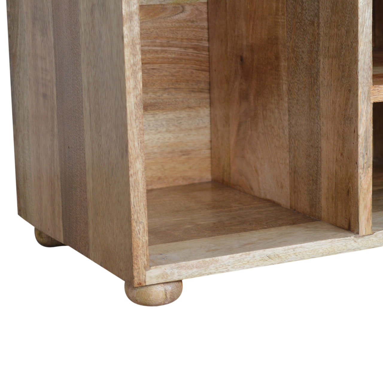 Solid Mango Wood Oak Finished Tweed Upholstered Open Storage Bench - Image 14