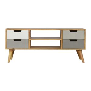 Solid Two Tone Graded Grey Mango Wood Four Drawer Media Unit