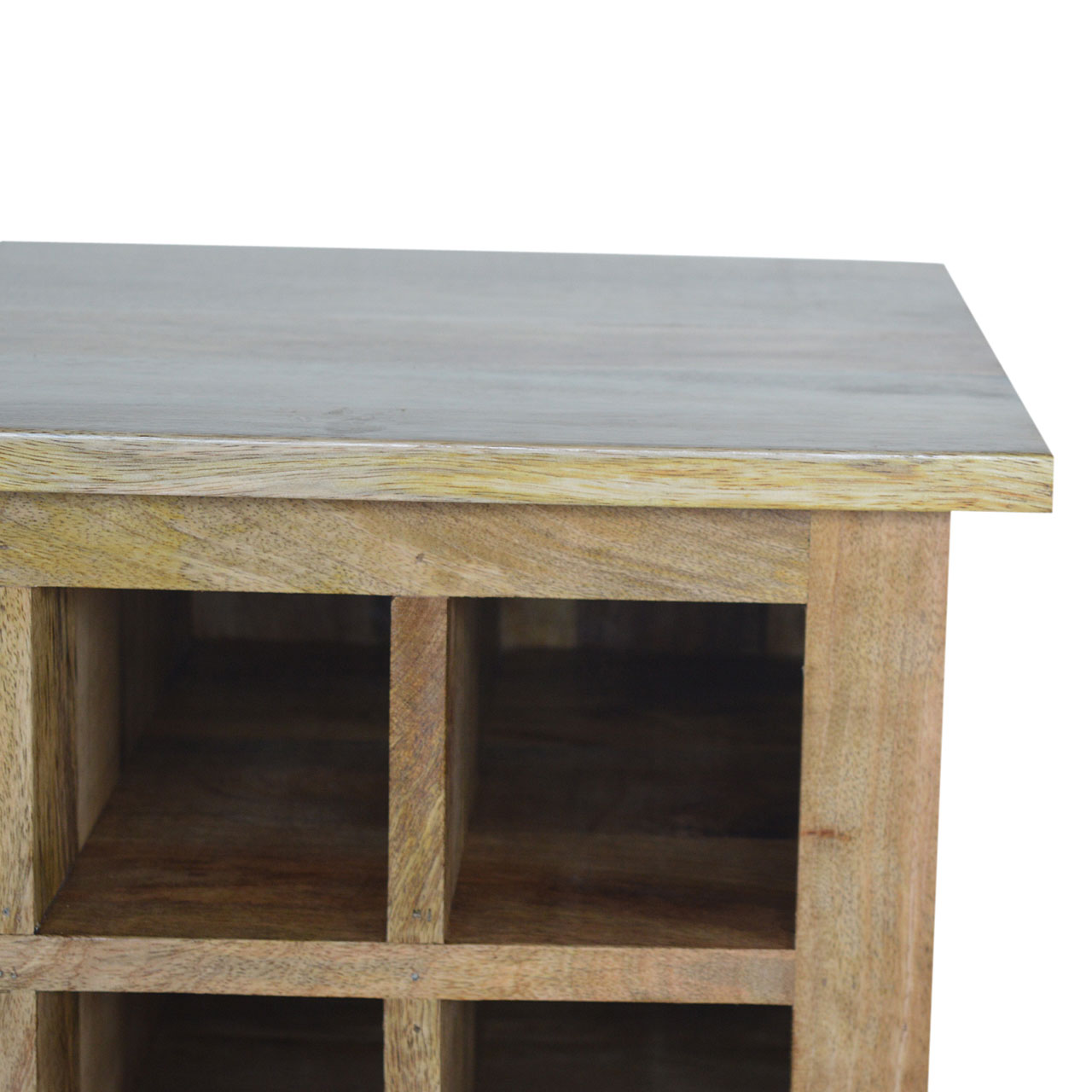 Solid Mango Wood Oak Finished 9 Bottle Wine Cabinet with 3 Drawer Storage - Image 4