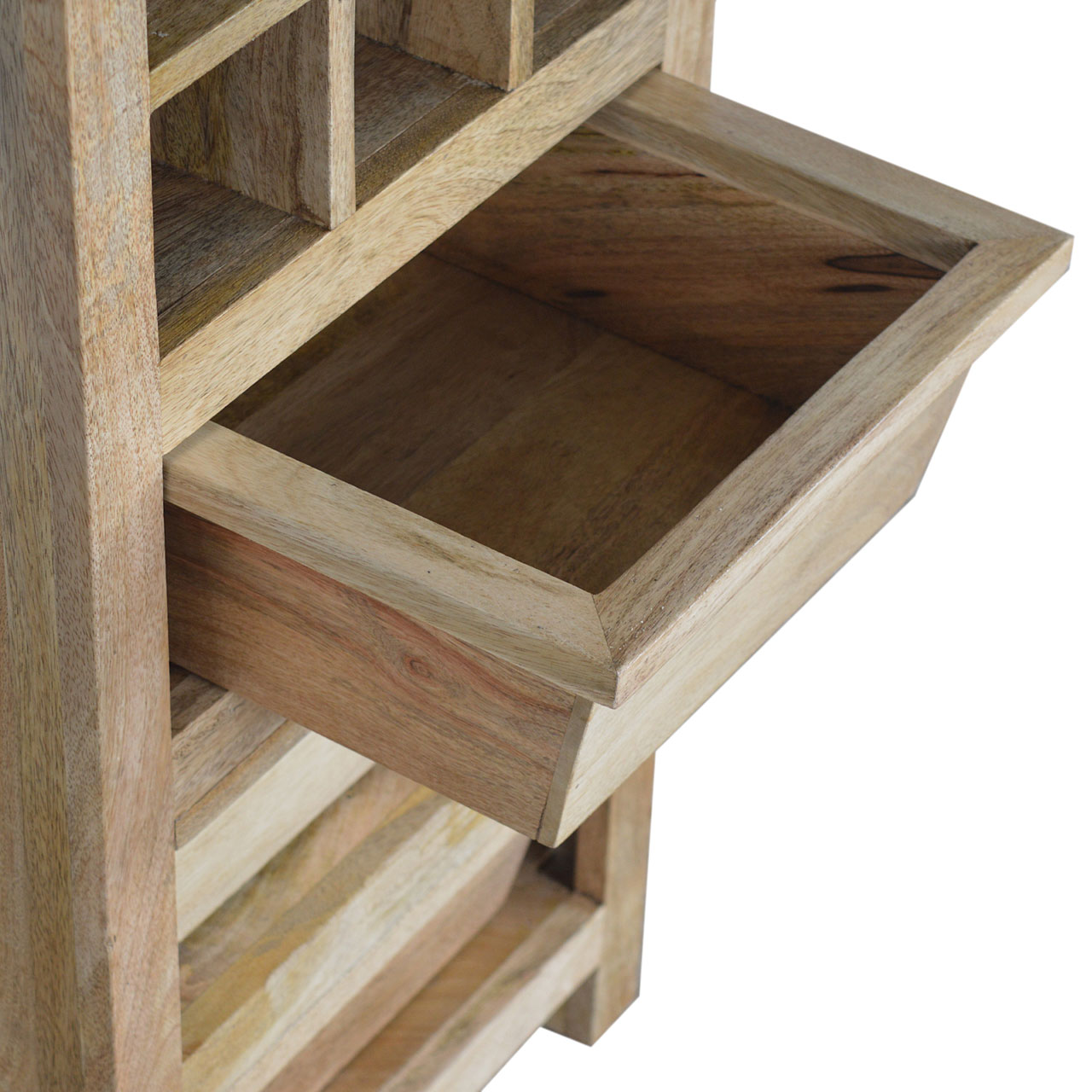 Solid Mango Wood Oak Finished 9 Bottle Wine Cabinet with 3 Drawer Storage - Image 2