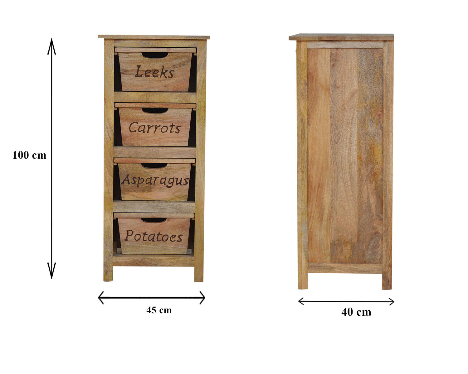 Solid Mango Wood Oak Finished 4 Drawer Kitchen Cabinet - Image 13