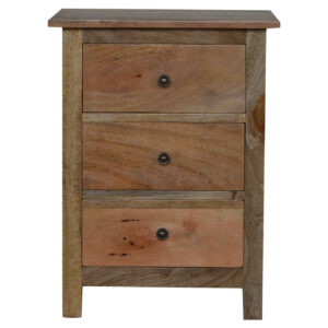 Solid Mango Wood Oak Finished 3 Drawer Country Style Bedside