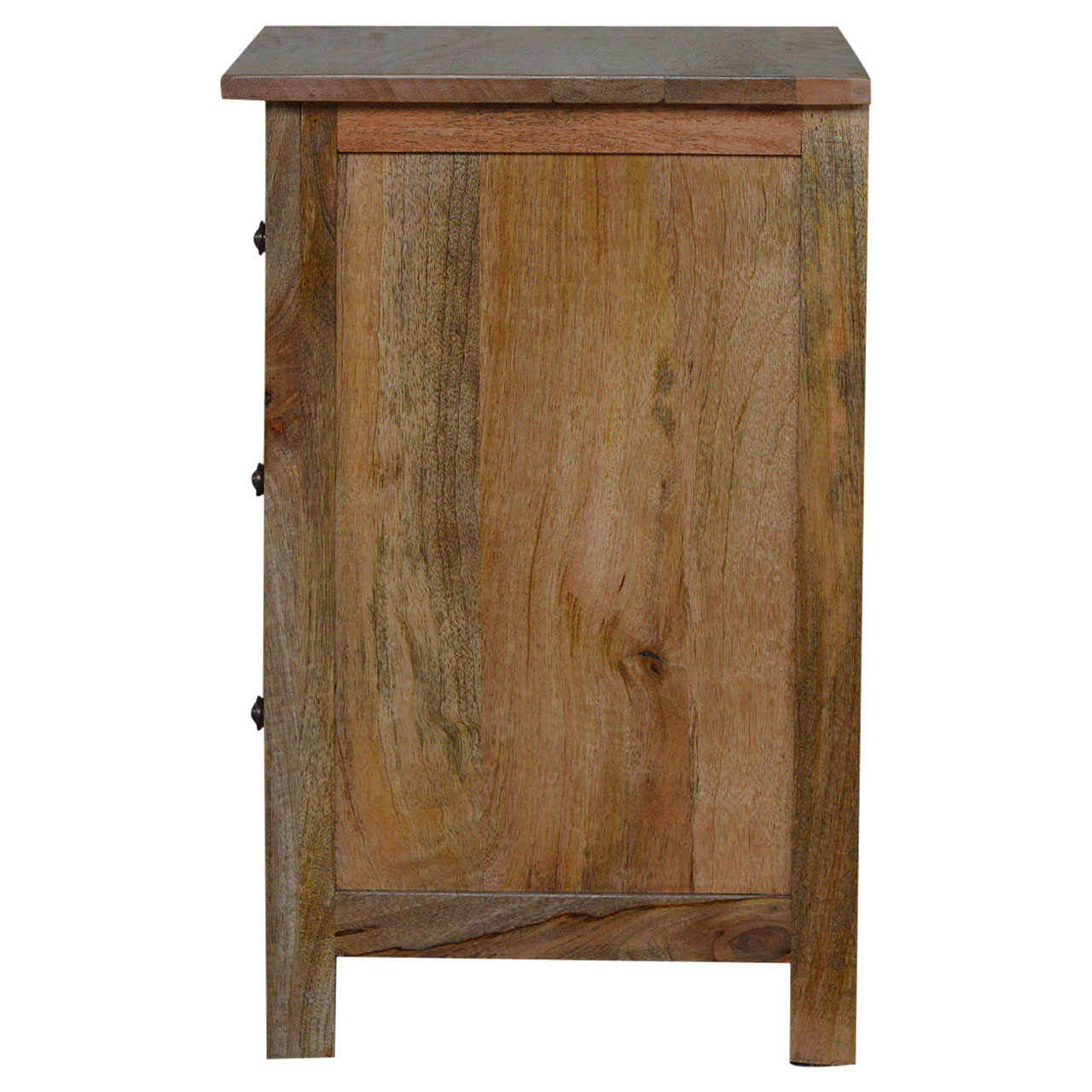 Solid Mango Wood Oak Finished 3 Drawer Country Style Bedside - Image 8