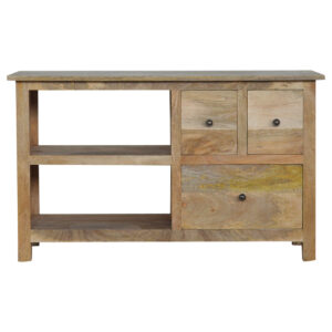 Solid Mango Wood Oak Finished 3 Drawer Country Media Unit