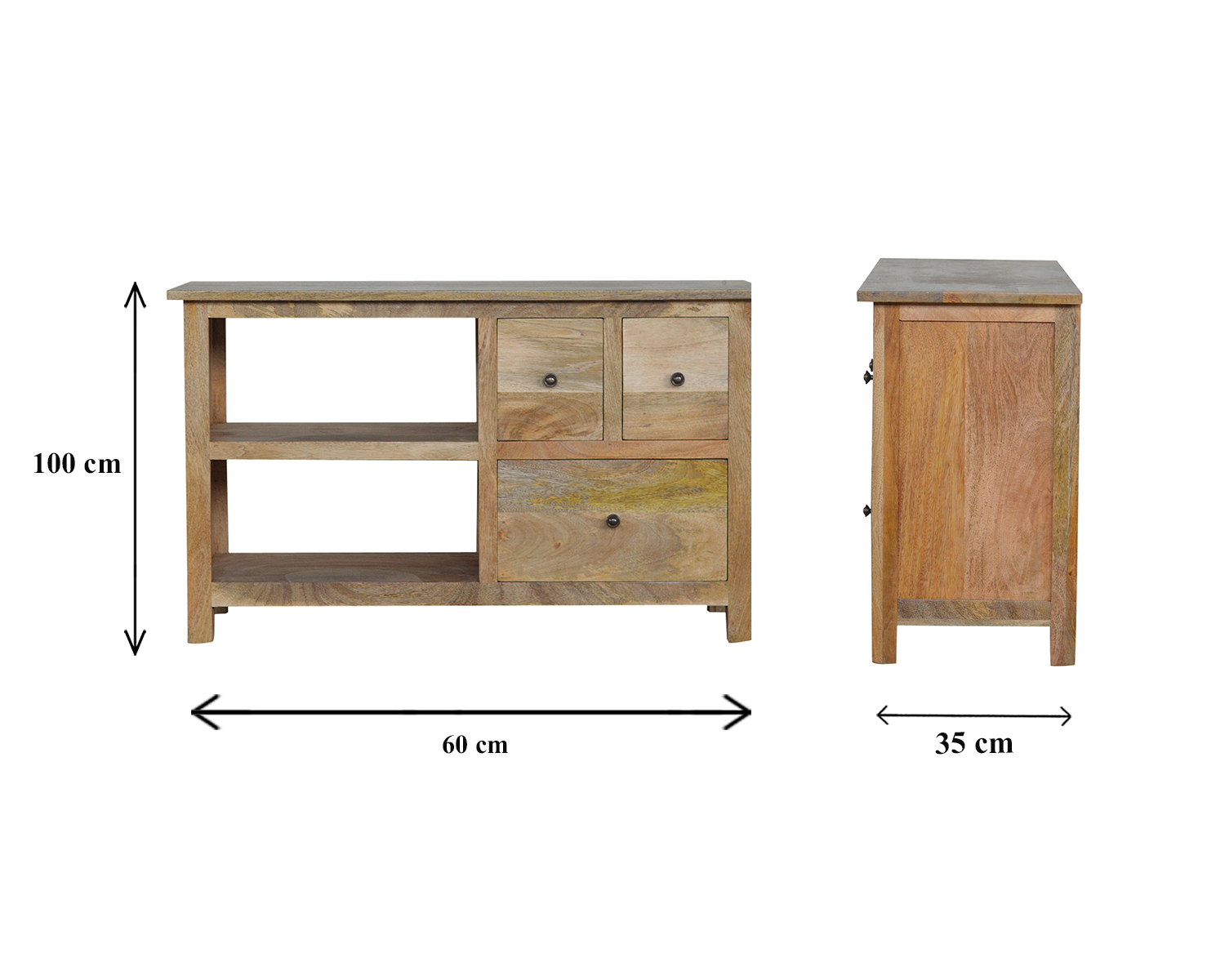 Solid Mango Wood Oak Finished 3 Drawer Country Media Unit - Image 10