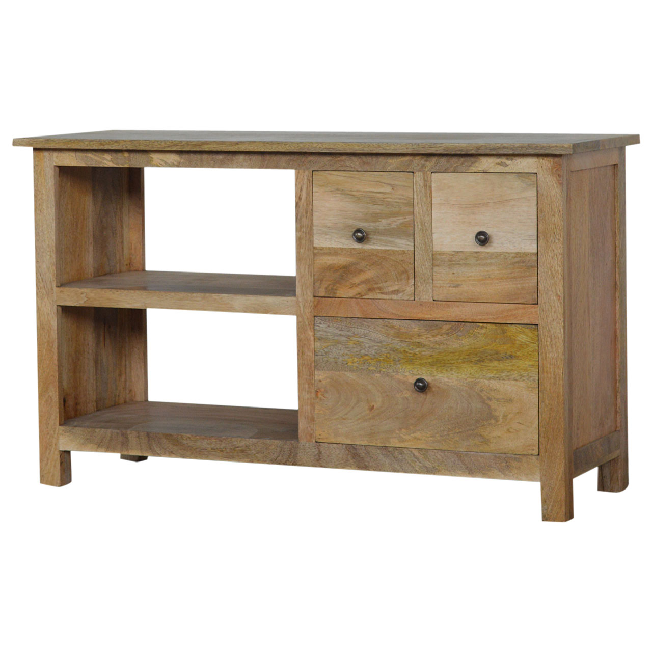 Solid Mango Wood Oak Finished 3 Drawer Country Media Unit - Image 2