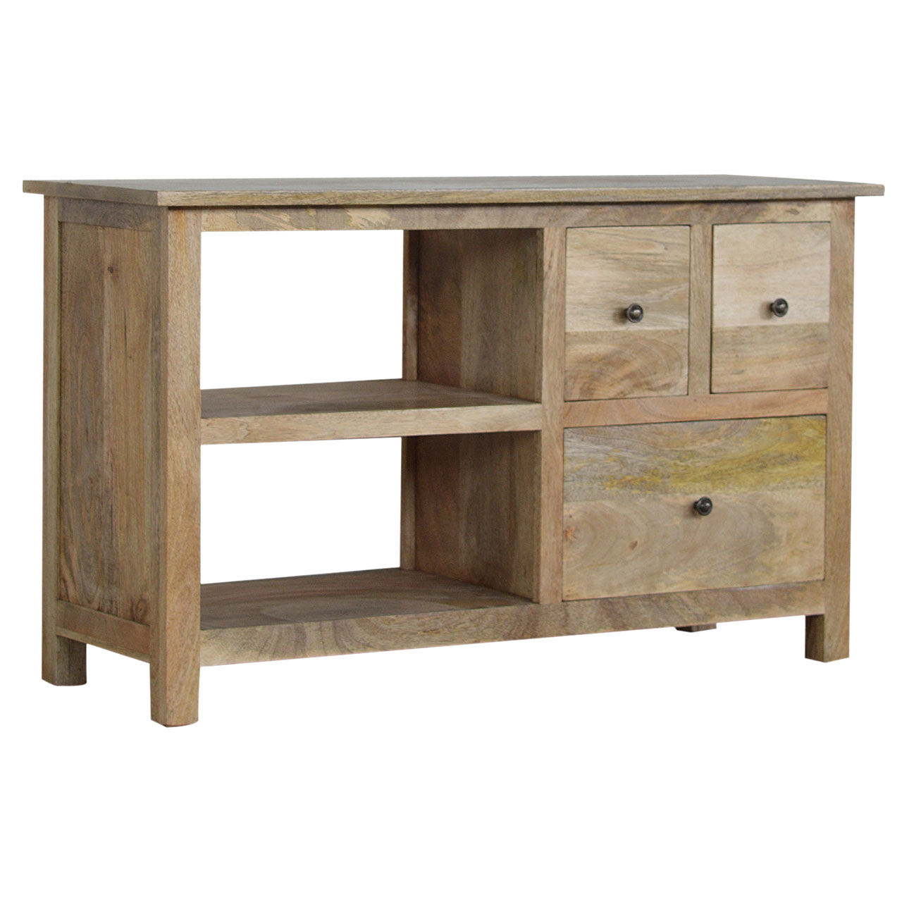 Solid Mango Wood Oak Finished 3 Drawer Country Media Unit - Image 3