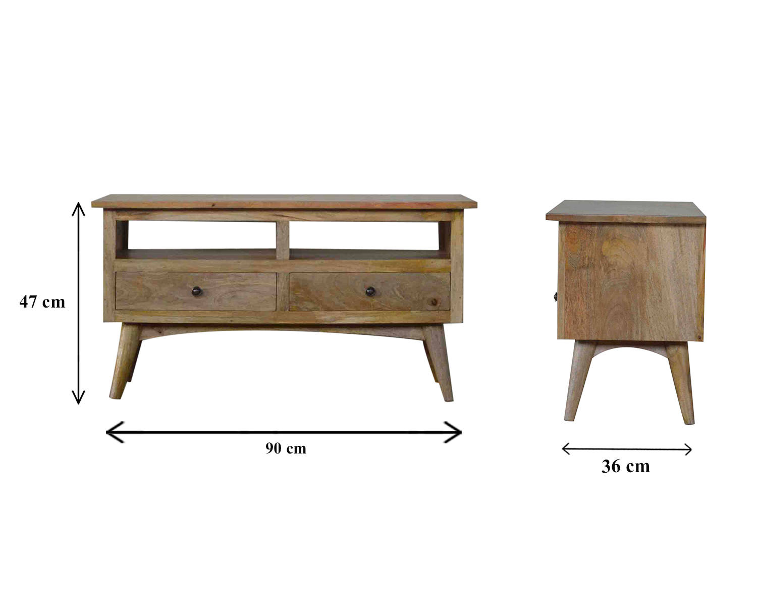 Solid Mango Wood Oak Finished 2 Drawer Media Unit - Image 8